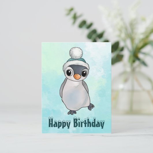 Pinguin mit Mütze Postkarte (Stehend Vorderseite)