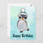 Pinguin mit Mütze Postkarte (Vorne/Hinten)