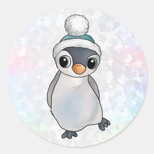 Pinguin mit Mütze Runder Aufkleber (Vorderseite)
