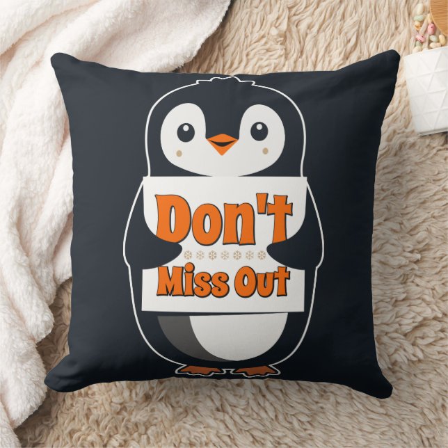 Pinguin mit Nicht Verpassen Schild Kissen (Decke)