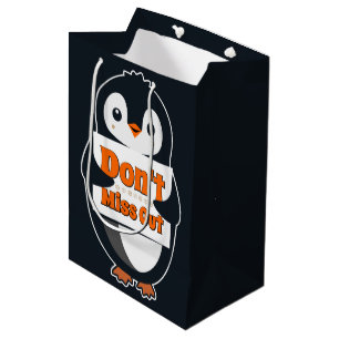 Pinguin mit Nicht Verpassen Schild Mittlere Geschenktüte