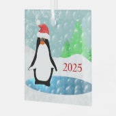 Pinguin mit Niedlicher Funny Red Weihnachtsmannmüt Ornament Aus Glas (Vorderseite links)