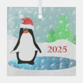 Pinguin mit Niedlicher Funny Red Weihnachtsmannmüt Ornament Aus Glas (Vorderseite)