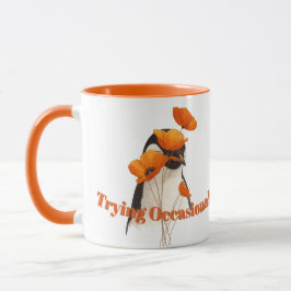 Pinguin mit orangen Klatschmohnblumen Botanische K Tasse