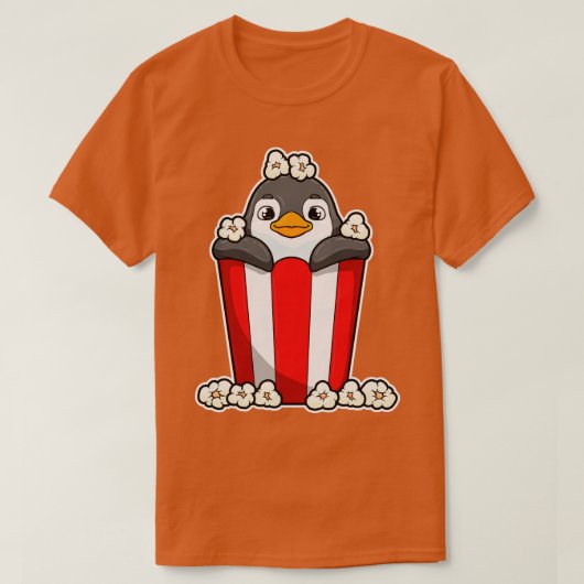 Pinguin mit Popcorn-Kegel T-Shirt (Design vorne)