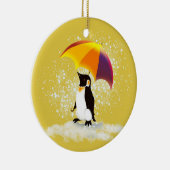 Pinguin mit Regenschirm Keramik Ornament (Rechts)