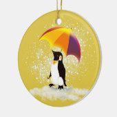 Pinguin mit Regenschirm Keramik Ornament (Links)