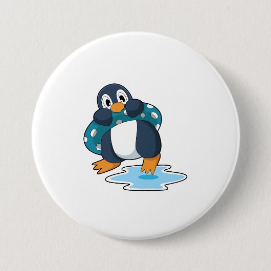 Pinguin mit Rettungsring Button (Vorderseite)