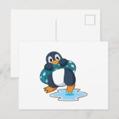 Pinguin mit Rettungsring Postkarte (Vorne/Hinten)