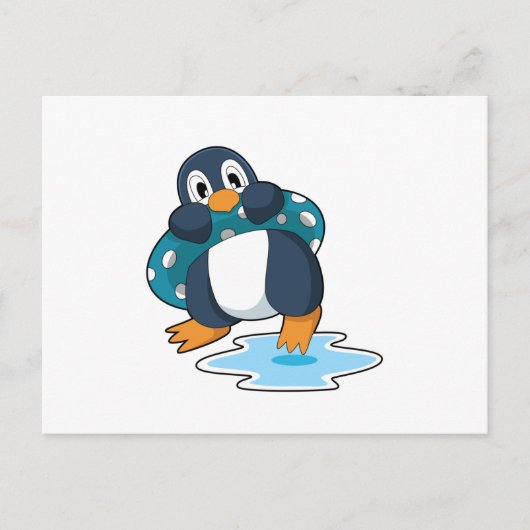 Pinguin mit Rettungsring Postkarte (Vorderseite)