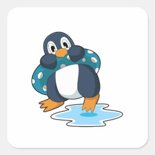 Pinguin mit Rettungsring Quadratischer Aufkleber