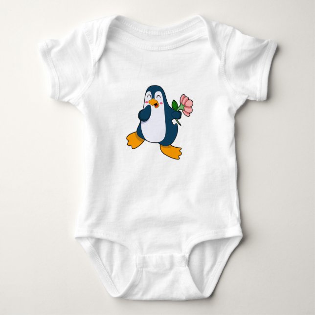 Pinguin mit Rosa-Blume Baby Strampler (Vorderseite)