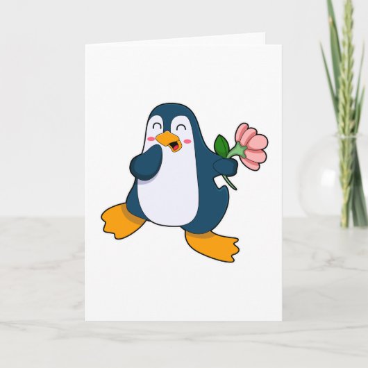 Pinguin mit Rosa-Blume Karte (Vorderseite)
