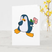 Pinguin mit Rosa-Blume Karte (Gelbe Blume)
