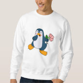 Pinguin mit Rosa-Blume Sweatshirt (Vorderseite)