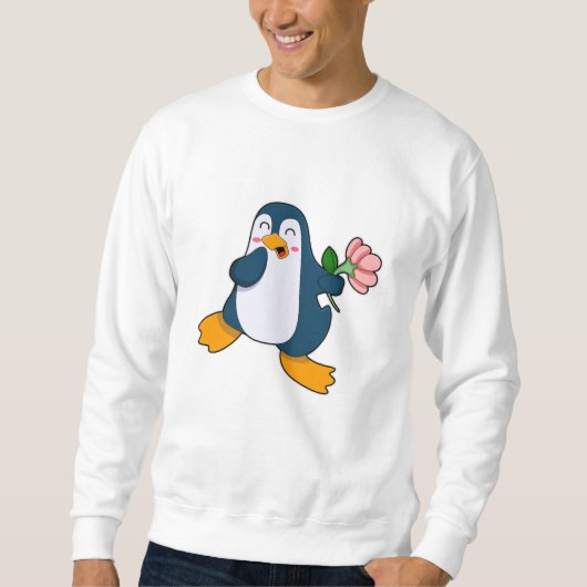 Pinguin mit Rosa-Blume Sweatshirt (Vorderseite)
