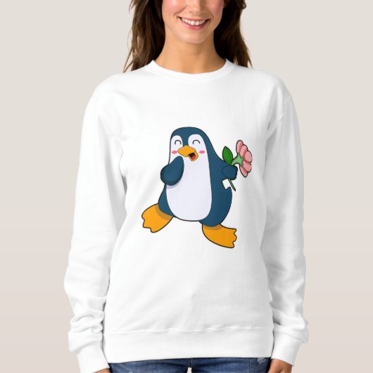 Pinguin mit Rosa-Blume Sweatshirt (Vorderseite)