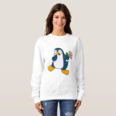 Pinguin mit Rosa-Blume Sweatshirt (Vorne ganz)