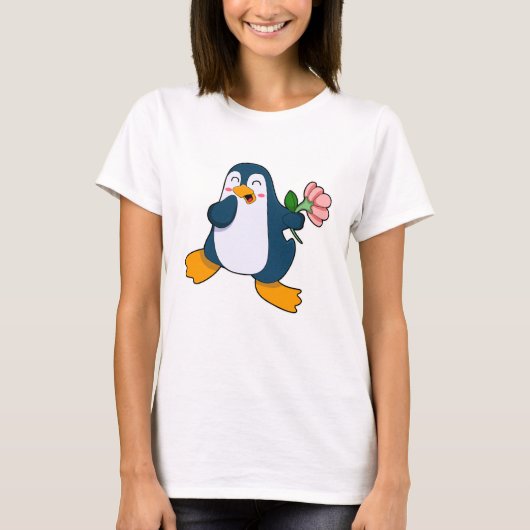 Pinguin mit Rosa-Blume T-Shirt (Vorderseite)