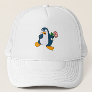 Pinguin mit Rosa-Blume Truckerkappe