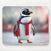 Pinguin mit rotem Scarin in Schneeflocken Mousepad (Vorne)