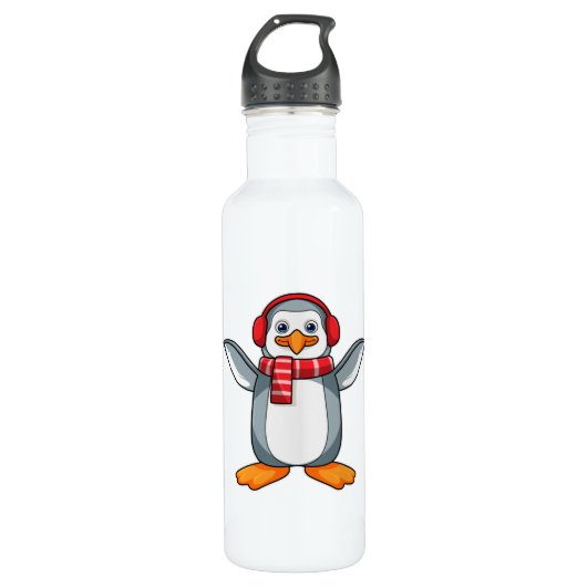 Pinguin mit Scarf & Headphone Edelstahlflasche (Vorderseite)