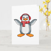 Pinguin mit Scarf & Headphone Karte (Gelbe Blume)