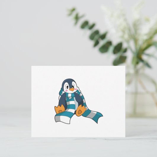 Pinguin mit Scarf Postkarte (Stehend Vorderseite)