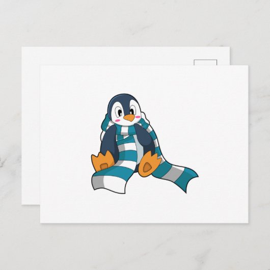 Pinguin mit Scarf Postkarte (Vorne/Hinten)
