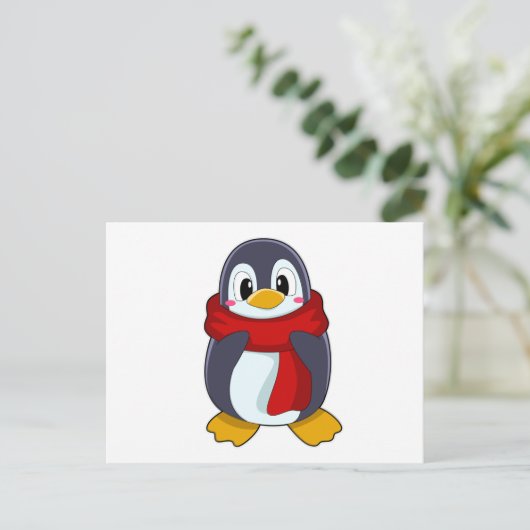 Pinguin mit Scarf Postkarte (Stehend Vorderseite)