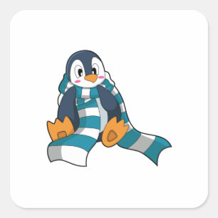 Pinguin mit Scarf Quadratischer Aufkleber