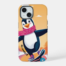 Pinguin mit Scarf und Skateboard Fun Design