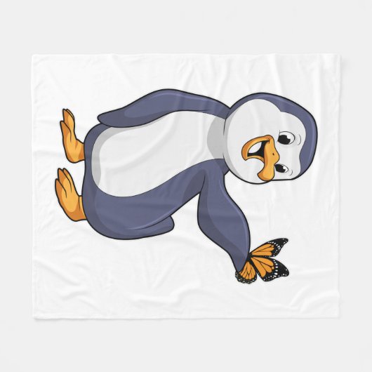 Pinguin mit Schmetterling Fleecedecke (Vorderseite (Horizontal))