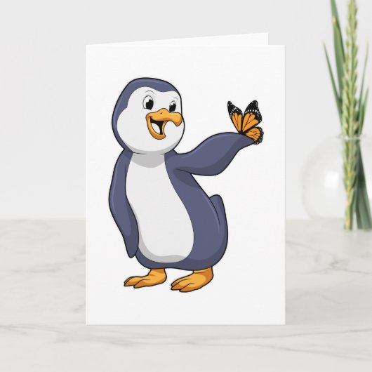 Pinguin mit Schmetterling Karte (Vorderseite)