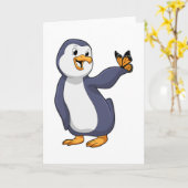 Pinguin mit Schmetterling Karte (Gelbe Blume)