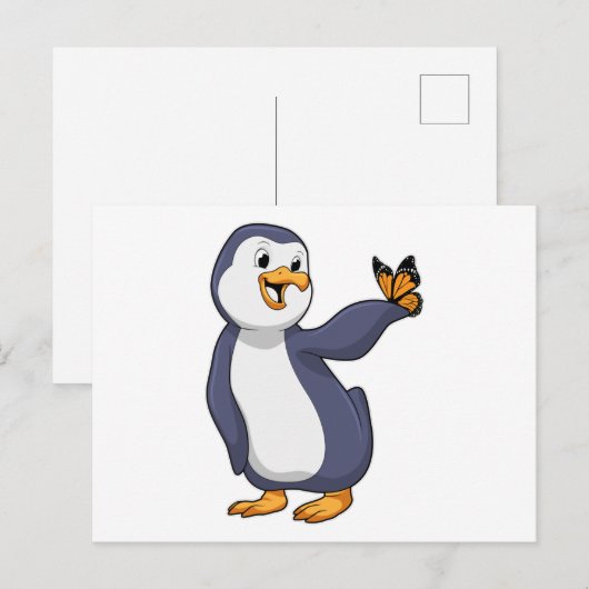 Pinguin mit Schmetterling Postkarte (Vorne/Hinten)