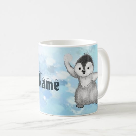 Pinguin mit Schneeball Kaffeetasse (VorderseiteRechts)