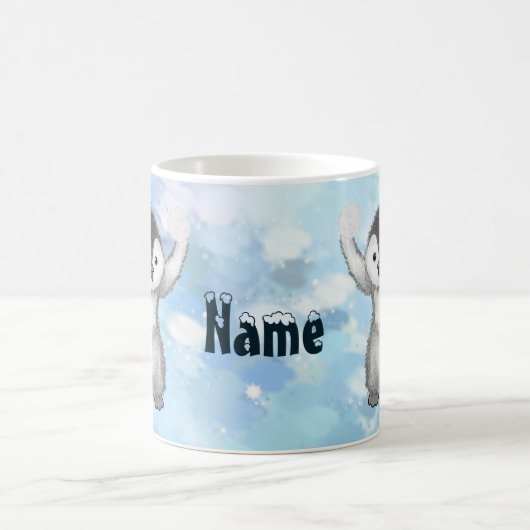 Pinguin mit Schneeball Kaffeetasse (Mittel)