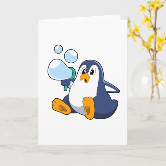 Pinguin mit Seifenblasen.PNG Karte (Gelbe Blume)