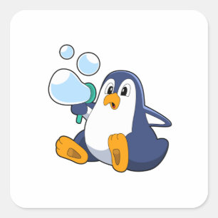Pinguin mit Seifenblasen.PNG Quadratischer Aufkleber