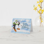 Pinguin mit Ski Karte (Gelbe Blume)
