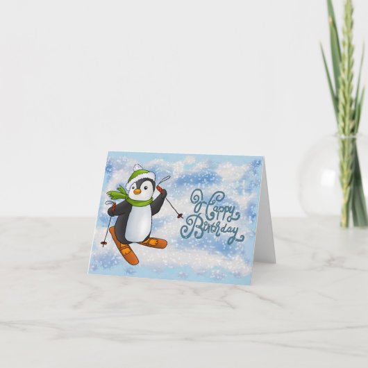 Pinguin mit Ski Karte (Vorderseite)
