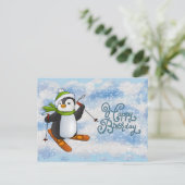 Pinguin mit Ski Karte (Stehend Vorderseite)