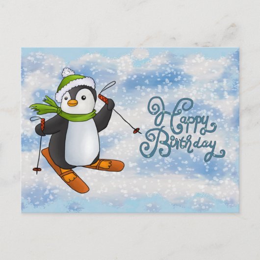 Pinguin mit Ski Karte (Vorderseite)