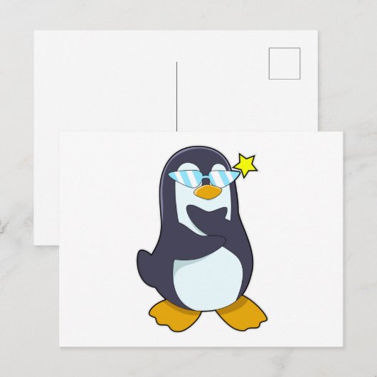 Pinguin mit Sonnenbrille Postkarte (Vorne/Hinten)