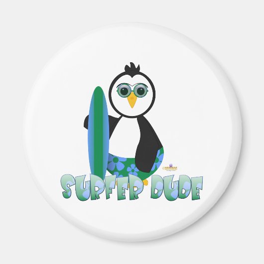 Pinguin mit Surfbrett mit Sonnenbrille Surfer Magnet (Vorne)