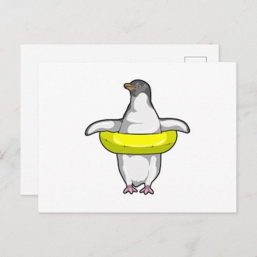 Pinguin mit Swim-Ring Postkarte (Vorne/Hinten)