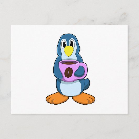 Pinguin mit Tasse Kaffee Postkarte (Vorderseite)
