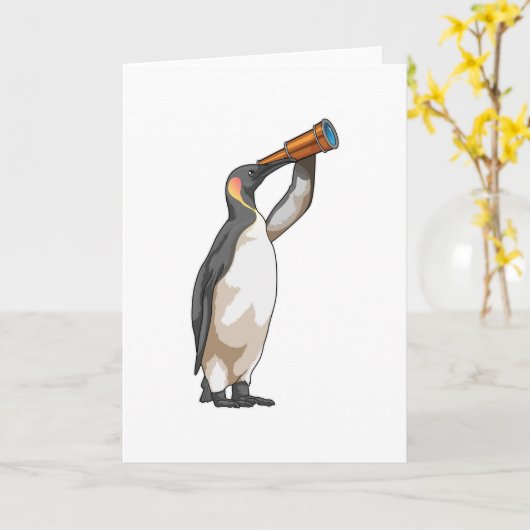 Pinguin mit Teleskop Karte (Gelbe Blume)