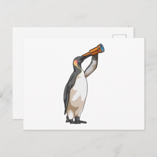 Pinguin mit Teleskop Postkarte (Vorne/Hinten)